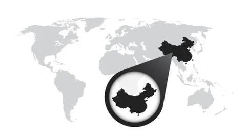 World map with zoom on China. Map in loupe. Vector illustration in flat style Stock Illustration