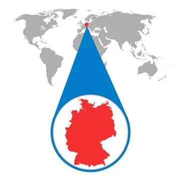 World map with zoom on Germany. Map in loupe. Vector illustration in flat sty Stock Illustration