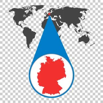 World map with zoom on Germany. Map in loupe. Vector illustration in flat sty Stock Illustration