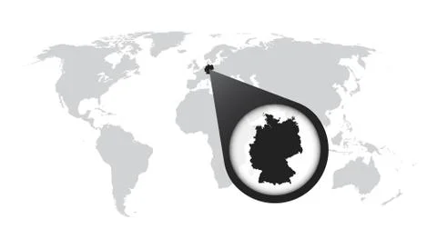 World map with zoom on Germany. Map in loupe. Vector illustration in flat sty Stock Illustration