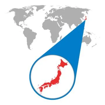 World map with zoom on Japan. Map in loupe. Vector illustration in flat style Stock Illustration