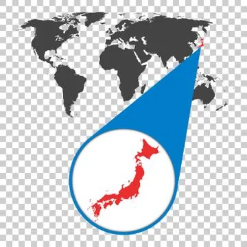 World map with zoom on Japan. Map in loupe. Vector illustration in flat style Stock Illustration