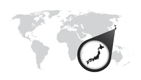 World map with zoom on Japan. Map in loupe. Vector illustration in flat style Stock Illustration