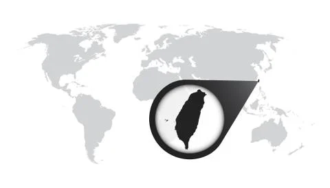 World map with zoom on Taiwan. Map in loupe. Vector illustration in flat styl Stock Illustration