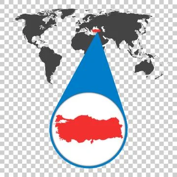 World map with zoom on Turkey. Map in loupe. Vector illustration in flat styl イラスト素材