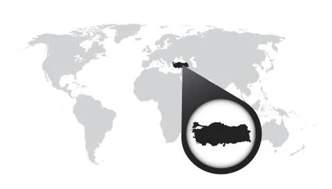 World map with zoom on Turkey. Map in loupe. Vector illustration in flat styl Stock Illustration
