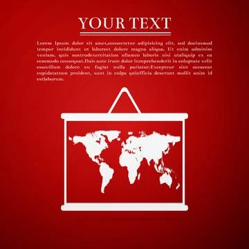 World maps drawing on chalkboard flat icon on red background. Vector Illustrazione stock