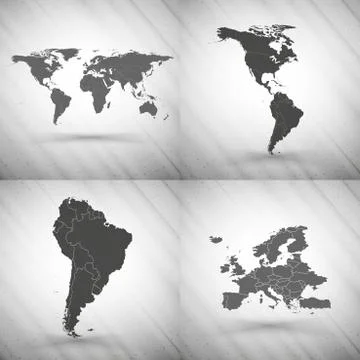 World maps set on gray background, grunge texture vector illustration 스톡 일러스트