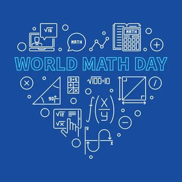 World Math Day concept vector outline heart-shaped banner - Math illustration 스톡 일러스트