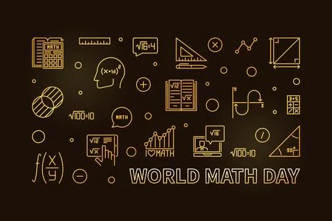 World Math Day concept vector thin line horizontal golden banner. Math illu.. 스톡 일러스트