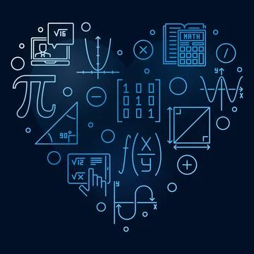 World Math Day vector line heart shaped blue banner - Math 8 March Holiday .. 스톡 일러스트