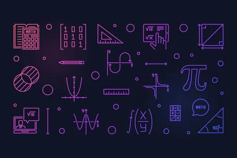 World Math Day vector thin line horizontal banner - Math 8 March Holiday co.. 스톡 일러스트