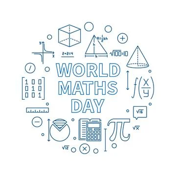 World Maths Day concept vector line round banner - Math Annual Celebration .. 스톡 일러스트