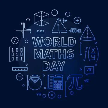 World Maths Day concept vector line round blue banner. Math Annual Celebrat.. 스톡 일러스트