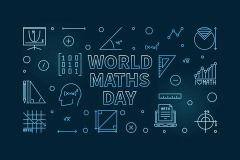 World Maths Day concept vector outline horizontal blue banner - Math illust.. 스톡 일러스트