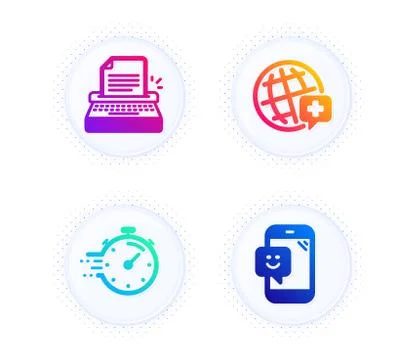 World medicine, Typewriter and Timer icons set. Smile sign. Vector Illustrazione stock