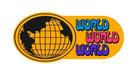 World mesh globe Y2K funky sticker or label Stock Illustration