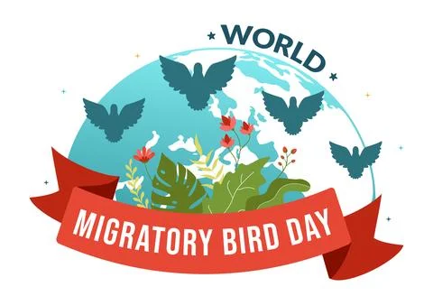 World Migratory Bird Day on May 8 Illustration with Birds Migrations Groups.. Stock Illustration