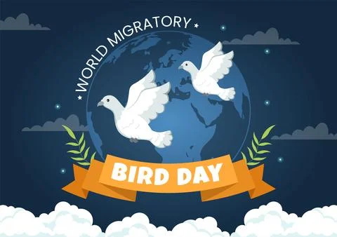 World Migratory Bird Day on May 8 Illustration with Birds Migrations Groups.. Stock Illustration