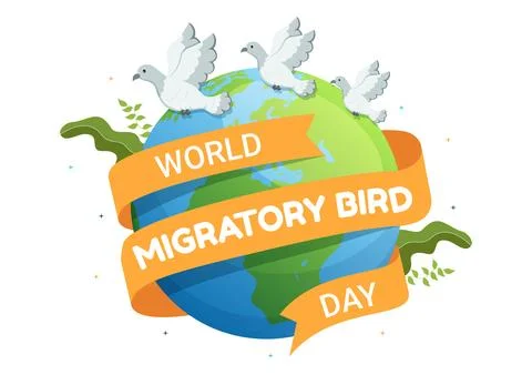 World Migratory Bird Day on May 8 Illustration with Birds Migrations Groups.. Stock Illustration