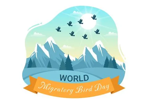 World Migratory Bird Day on May 8 Illustration with Birds Migrations Groups.. Stock Illustration