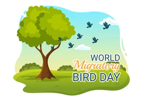 World Migratory Bird Day on May 8 Illustration with Birds Migrations Groups.. Stock Illustration