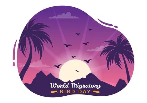 World Migratory Bird Day on May 8 Illustration with Birds Migrations Groups.. Stock Illustration