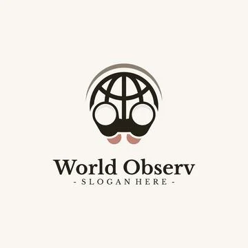 World Mission logo design vector. Globe and binocular symbol template. Stock Illustration