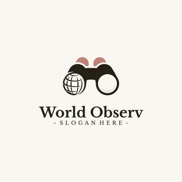 World Mission logo design vector. Globe and binocular symbol template. Stock Illustration