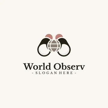 World Mission logo design vector. Globe and binocular symbol template. Stock Illustration