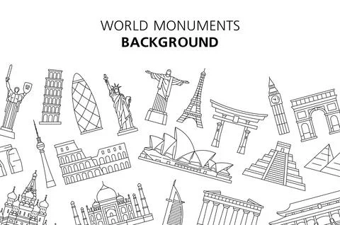 World Monuments background Illustrazione stock