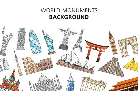 World Monuments background Illustrazione stock