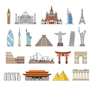 World Monuments Icons Stock Illustration
