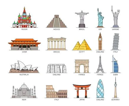 World Monuments Icons Ilustración de archivo
