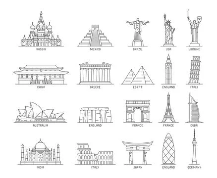World Monuments Icons Illustrazione stock