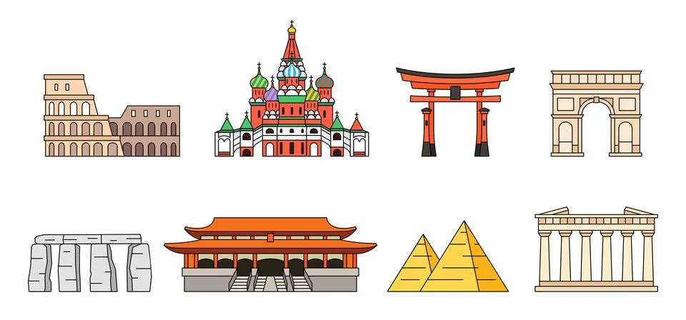 World Monuments Icons Stock Illustration