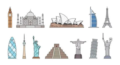 World Monuments Icons Stock Illustration