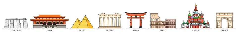 World Monuments Icons Stock Illustration