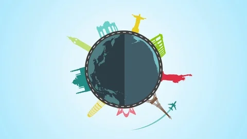 World Monuments with spinning Earth Stock Footage 92203576