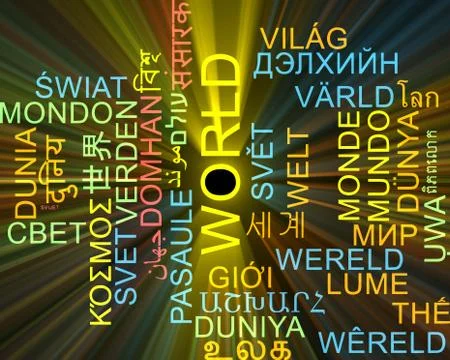 World multilanguage wordcloud background concept glowing Stock Illustration