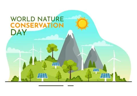 World Nature Conservation Day Vector Illustration with World Map, Tree and .. Ilustración de archivo