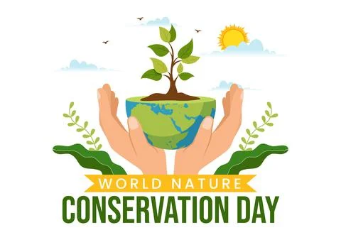 World Nature Conservation Day Vector Illustration with World Map, Tree and .. Ilustración de archivo