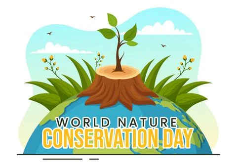 World Nature Conservation Day Vector Illustration with World Map, Tree and .. Ilustración de archivo