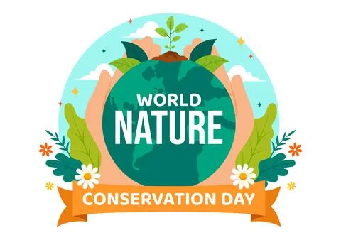 World Nature Conservation Day Vector Illustration with World Map, Tree and .. Ilustración de archivo