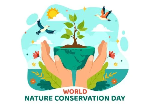 World Nature Conservation Day Vector Illustration with World Map, Tree and .. Ilustración de archivo