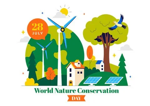 World Nature Conservation Day Vector Illustration featuring a World Map, Tr.. Ilustración de archivo