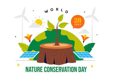 World Nature Conservation Day Vector Illustration featuring a World Map, Tr.. Stock Illustration