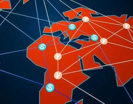 World network connection and economic competition, RMB and USD Stock Illustration
