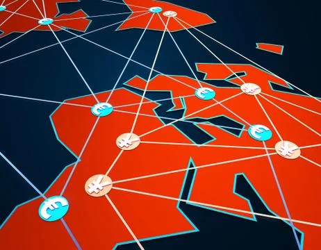 World network connection and economic competition, RMB and Euro Stock Illustration