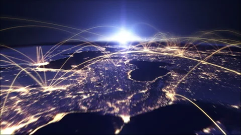 World network connection view from space satellite with lights connect betw.. Stock Footage 237209712